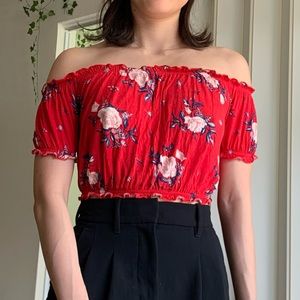 Red Floral Off the Shoulder Top